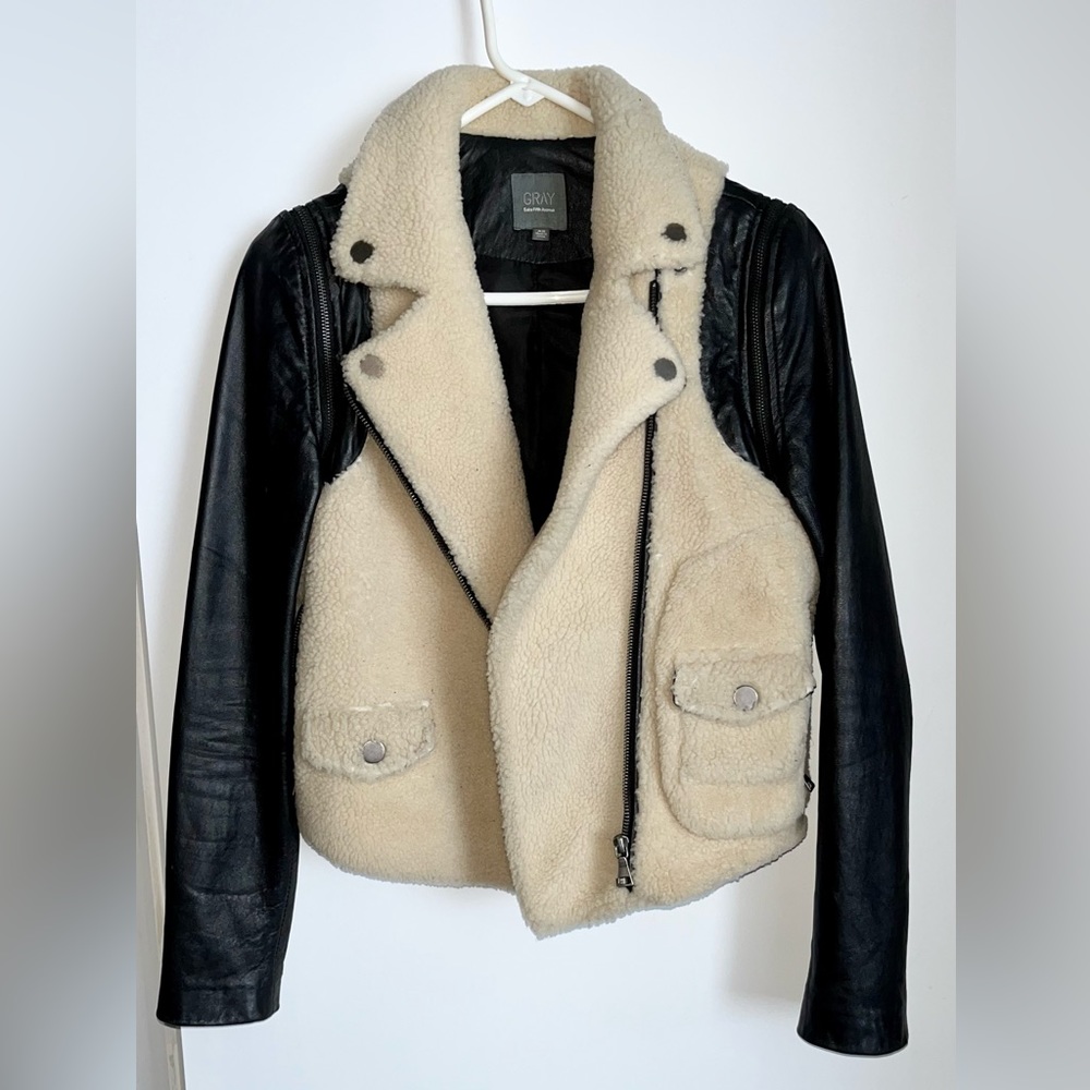 Gray Saks Fifth Avenue Genuine Leather Moto Jacket